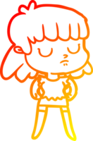 warm gradient line drawing of a cartoon indifferent woman png