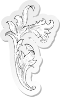 retro nödställda klistermärke av en traditionell handritad blommig virvel png