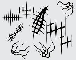 Brutalism element sharp spiky tribal tattoo shape collection set acid poster, illustration creepy symbol sick editable vector