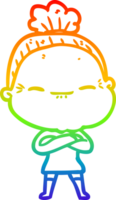 rainbow gradient line drawing of a cartoon peaceful old woman png