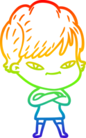 rainbow gradient line drawing of a cartoon happy woman png