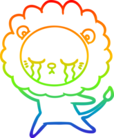 rainbow gradient line drawing of a crying cartoon lion png