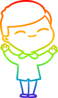 rainbow gradient line drawing of a cartoon smiling boy png