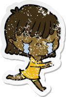 distressed sticker of a cartoon woman crying png