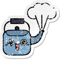distressed sticker of a cute cartoon steaming kettle png