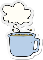 cartoon coffee cup with thought bubble as a printed sticker png