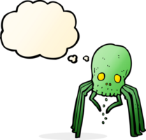 dessin animé araignée crâne effrayant avec bulle de pensée png