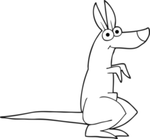 hand drawn black and white cartoon kangaroo png