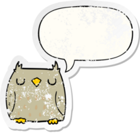 cute cartoon owl with speech bubble distressed distressed old sticker png