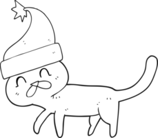 mano dibujado negro y blanco dibujos animados gato vistiendo Navidad sombrero png