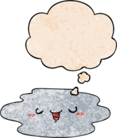 cartoon puddle with face with thought bubble in grunge texture style png