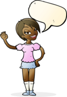 cartoon waving woman with speech bubble png