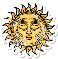 Distressed Sticker Tattoo im traditionellen Stil einer Sonne png