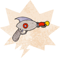 cartoon ray gun with speech bubble in grunge distressed retro textured style png