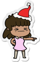 hand drawn sticker cartoon of a woman wearing santa hat png