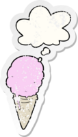 cartoon ice cream with thought bubble as a distressed worn sticker png