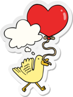 cartoon bird with heart balloon with thought bubble as a printed sticker png