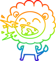 rainbow gradient line drawing of a cartoon roaring lion png