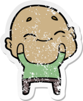 distressed sticker of a cartoon happy bald man png