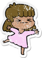 distressed sticker of a cartoon angry girl png