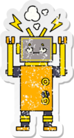 adesivo angustiado de um robô com defeito de desenho animado bonito png