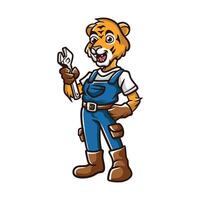 tiger technician cartoon logo character vector