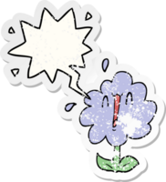 desenho animado flor com discurso bolha angustiado angustiado velho adesivo png