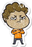 distressed sticker of a cartoon angry man png