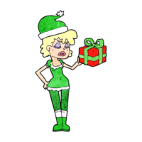 cartoon santa's helper woman with present png