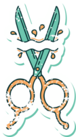 iconico afflitto etichetta tatuaggio stile Immagine di barbiere forbici png