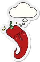 cartoon chili pepper with thought bubble as a printed sticker png