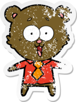 verontrust sticker van een lachend teddy beer tekenfilm in overhemd en stropdas png