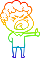 rainbow gradient line drawing of a cartoon furious man png