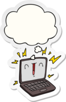 cartoon laptop computer with thought bubble as a printed sticker png