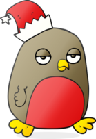 hand drawn cartoon christmas robin wearing christmas hat png