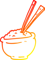 warm gradient line drawing of a cartoon bowl of rice with chopsticks png
