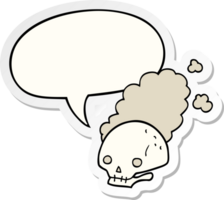 desenho animado empoeirado velho crânio com discurso bolha adesivo png