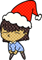 main tiré bande dessinée livre style illustration de une femme portant Père Noël chapeau png