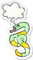 desenho animado serpente com pensamento bolha Como uma angustiado desgastado adesivo png