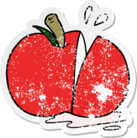 autocollant en détresse d'une pomme en tranches de dessin animé png