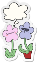 linda dibujos animados flor con pensamiento burbuja como un impreso pegatina png