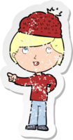 retro distressed sticker of a cartoon man wearing winter hat png