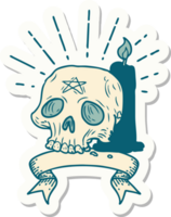 sticker of a tattoo style spooky skull and candle png