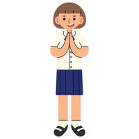 Thai school uniform cute on a white background, illustration. vector