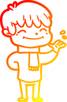 warm gradient line drawing of a cartoon happy boy png