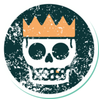 iconic distressed sticker tattoo style image of a skull and crown png