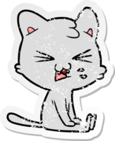 verontruste sticker van een cartoon sissende kat png