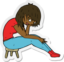 sticker of a cartoon woman sitting on small stool png