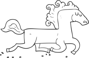 hand drawn black and white cartoon running horse png