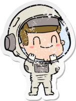 distressed sticker of a happy cartoon astronaut png